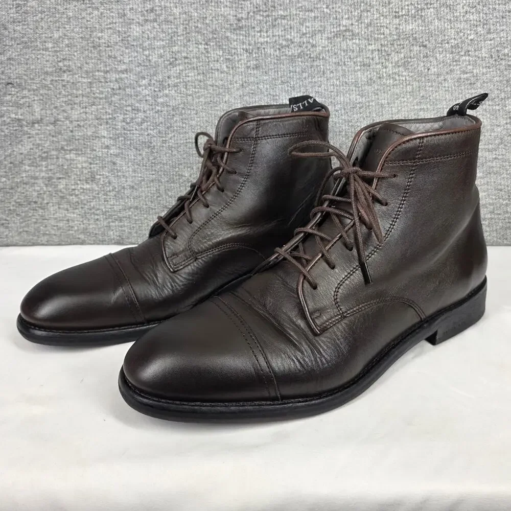 ALLSAINTS HARLAND MEN’S CAP‑TOE LEATHER LACE-UP COMBAT BOOTS – BLACK – SIZE 12